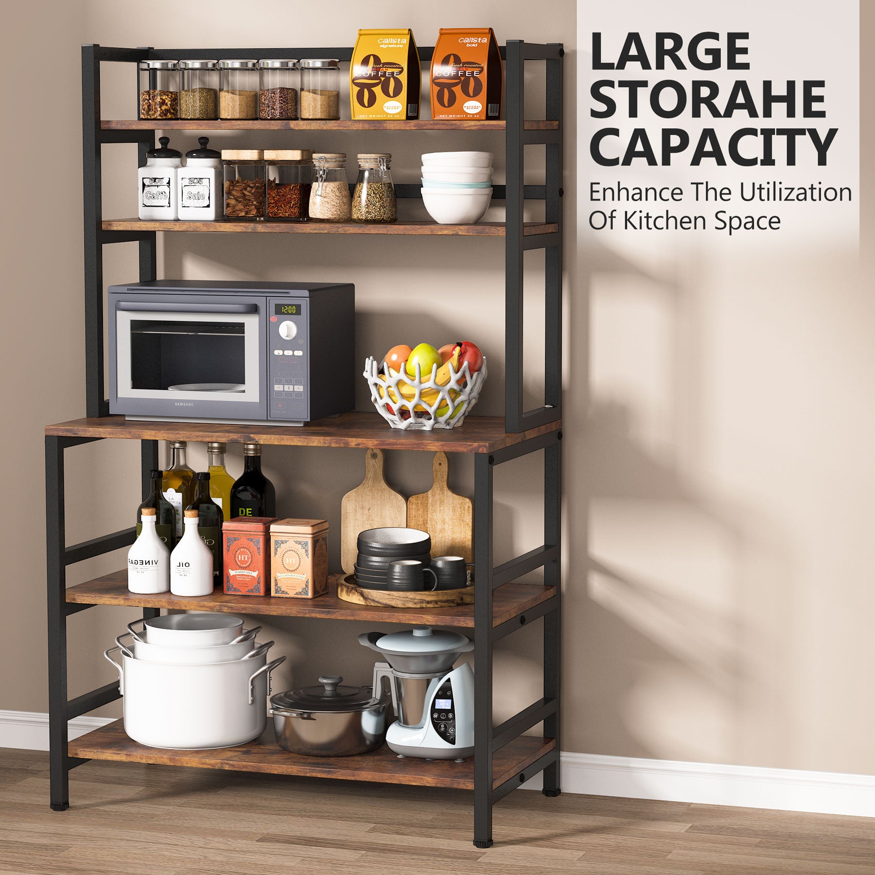 Bakers Rack with Hutch, Microwave Oven Stand